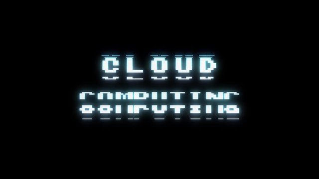retro videogame CLOUD COMPUTING word text computer tv glitch interference noise screen animation seamless loop New quality universal vintage motion dynamic animated background colorful joyful video m