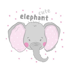Vector cute print with an elephant animal in white background.
