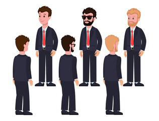Male Characters in Suits Front and Back Views
