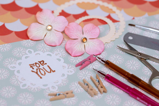 scrapbook - process of creating a postcard