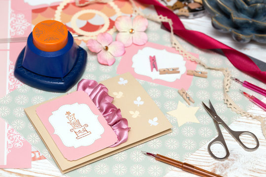 scrapbook - process of creating a postcard