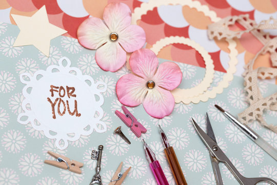 scrapbook - process of creating a postcard