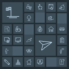 Modern, simple, dark vector icon set with blue, insulating, navy, white, sport, people, mark, message, captain, tick, baseball, check, pointing, screen, communication, ocean, beach, showing, bat icons