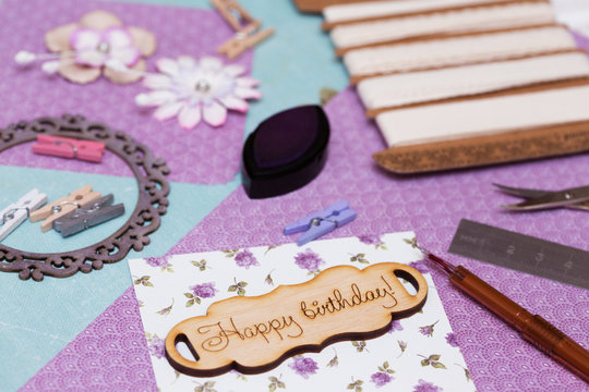 scrapbook - process of creating a postcard