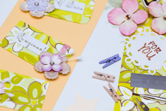 scrapbook - process of creating a postcard