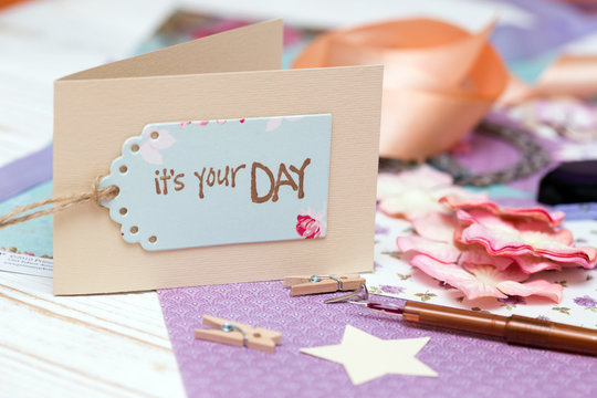 scrapbook - process of creating a postcard