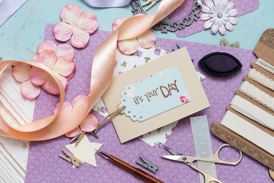 scrapbook - process of creating a postcard