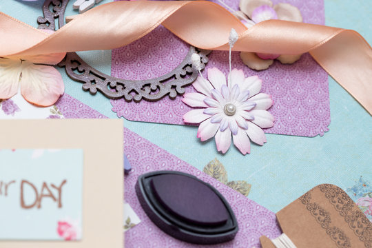 scrapbook - process of creating a postcard