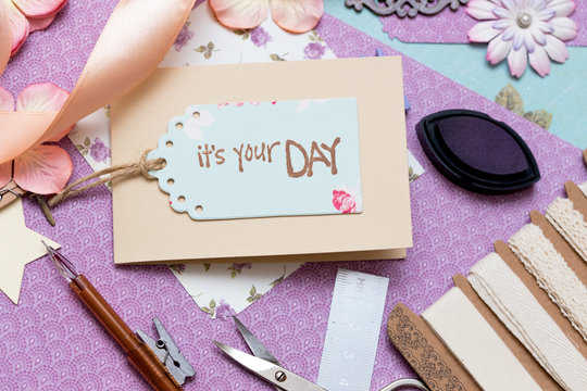 scrapbook - process of creating a postcard