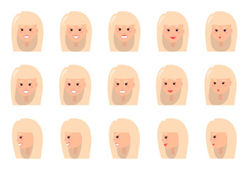 Emotions of Blonde Woman Set Vector Illustration