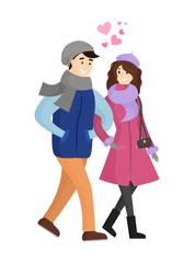 Young Couple in Winter Cloth Vector Illustration