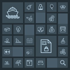 Modern, simple, dark vector icon set with list, edible, package, boat, yacht, market, pool, white, finance, wallet, ocean, nature, summer, sea, time, purse, relocation, timetable, money, sign,  icons