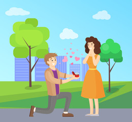 Obraz na płótnie Canvas Man Making Proposal to Woman, Vector Illustration