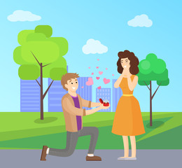 Man Making Proposal to Woman, Vector Illustration