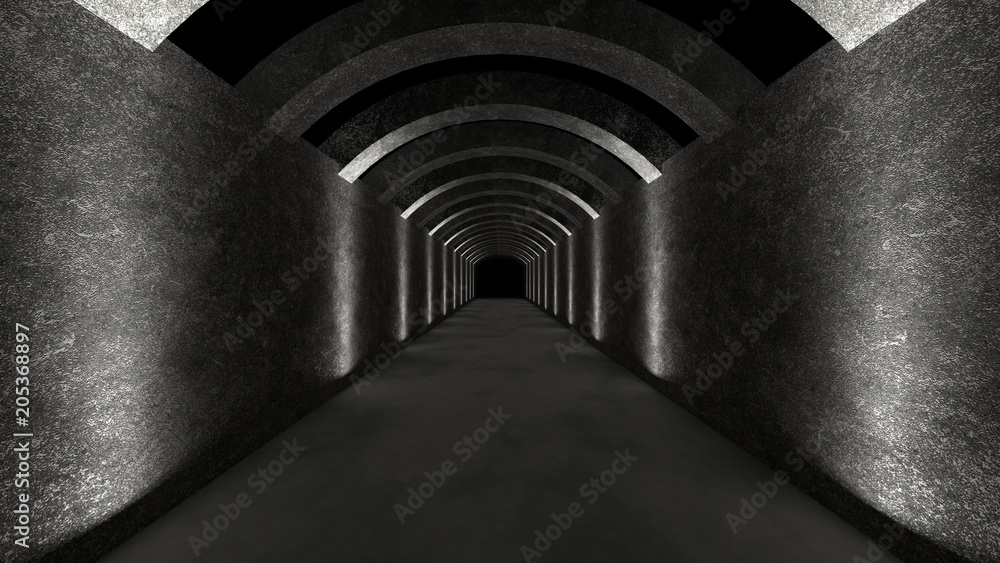 Poster empty space with concrete walls and lamps on the walls spreading soft diffused light. 3d rendering.