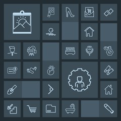 Modern, simple, dark vector icon set with modern, watch, position, white, sport, button, bathroom, online, frame, account, picture, estate, travel, web, equipment, downstairs, spy, scale, photo icons