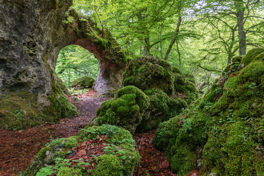 Natural arches of Zalamportillo, Entzia mountain range, Alava, Spain