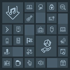 Modern, simple, dark vector icon set with vintage, aircraft, record, gramophone, tree, home, telephone, box, mobile, life, building, national, credit, mouse, plane, sound, nation, architecture icons