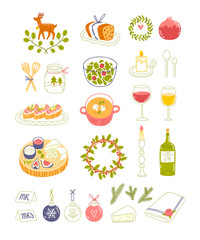 Winter dinner party vector illustrations