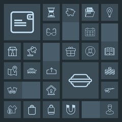 Modern, simple, dark vector icon set with magnetic, price, burger, food, bird, wooden, field, house, bun, wallet, timetable, day, time, upload, cost, gun, storehouse, machine, army, distribution icons