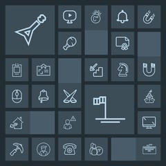 Modern, simple, dark vector icon set with industry, key, bell, estate, certificate, ball, technology, scene, beach, achievement, property, ocean, picking, light, online, screen, diploma, baja,  icons