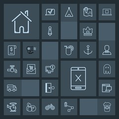 Modern, simple, dark vector icon set with internet, subscription, coaxial, navigation, website, communication, ghost, house, highway, door, king, move, exit, left, estate, escape, mug, royal icons