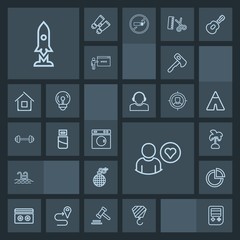 Modern, simple, dark vector icon set with bomb, sound, nature, craft, audio, space, clean, machine, profile, tropical, washer, explosion, water, chart, construction, graph, presentation, web icons
