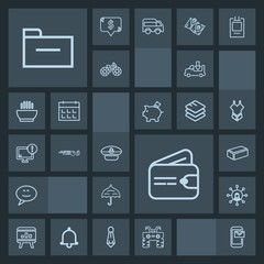 Modern, simple, dark vector icon set with transport, communication, speech, display, open, chat, cap, bubble, message, truck, email, technology, quad, infographic, protection, sailor, wallet icons