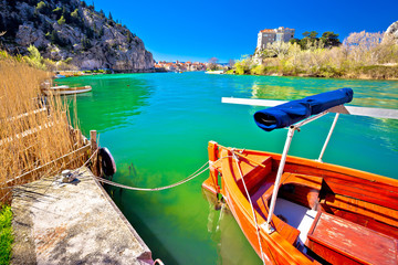 Town of Omis view through sedge on Cetina river