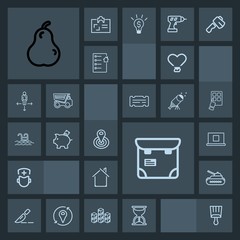 Modern, simple, dark vector icon set with fruit, fresh, gun, estate, phone, clinic, radius, person, home, building, operation, point, hour, paintbrush, medical, food, army, people, heart, sign icons - obrazy, fototapety, plakaty
