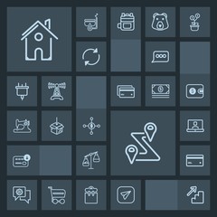 Modern, simple, dark vector icon set with home, upstairs, architecture, debit, package, weight, sewing, business, money, dollar, measurement, finance, technology, web, investment, chat, house icons