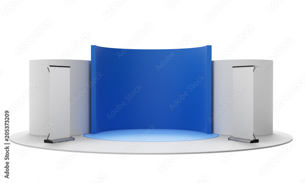 Poster round shape empty stand, kiosk or booth ready for customization