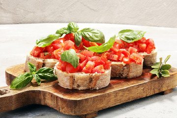 fresh tomato bruschetta. italian food appetizer with basil