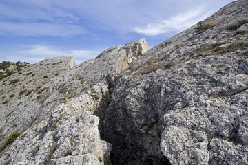 Deep crack in the rock. Crimea