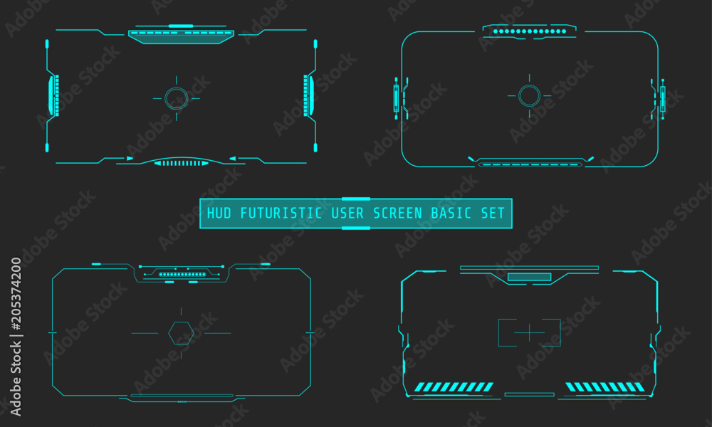 Poster HUD Futuristic User Screen Basic Elements Set. Abstract Virtual Control Panel Layout Texture Concept  Design.