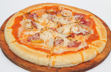 tasty fresh Italian pizza and milkshake