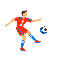Abstract in red football player with ball. Soccer player Isolated on a white background. FIFA world cup. Football player in Russia 2018. Fool color illustration in flat style.