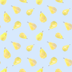 Seamless pattern with yellow pears on blue