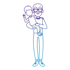 cute father with beard lifting son avatars characters vector illustration design
