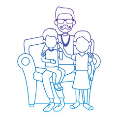 cute father lifting children in sofa vector illustration design