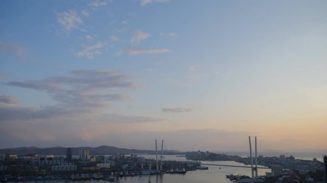 Vladivostok city skyline. Sunset.