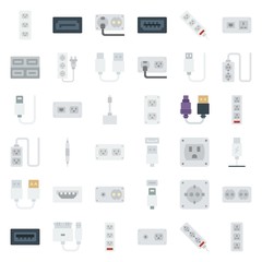 connector cable icons set