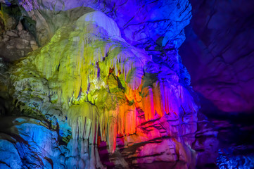 Inside view of Borra Caves, Araku Valley of the Ananthagiri hill range of the Visakhapatnam district in Andhra Pradesh india