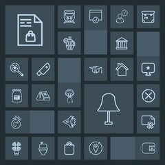 Modern, simple, dark vector icon set with greece, thermometer, balloon, finance, seamark, notebook, interior, lighthouse, electricity, cash, frame, wallet, europe, travel, lamp, air, sign, list icons