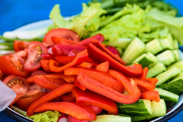 Plate with sliced vegetables