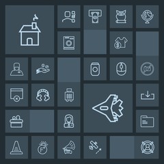 Modern, simple, dark vector icon set with conference, cost, baggage, employer, marketing, folder, blank, presentation, download, headset, job, meeting, employee, flight, web, luggage, jet, house icons