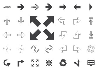 All directions bold arrows. Arrow vector illustration icons set.