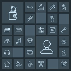 Modern, simple, dark vector icon set with canoe, kitchen, business, game, station, spoon, estate, equipment, audio, communication, award, debit, technology, winner, dinner, music, internet, oar icons