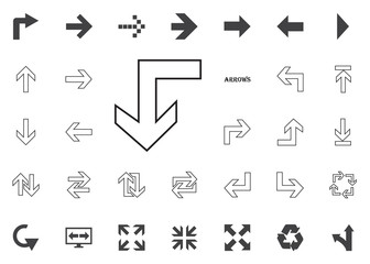 Back to the down arrow icon. Arrow vector illustration icons set.