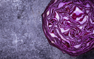 Obraz premium Cut red cabbage. Top view